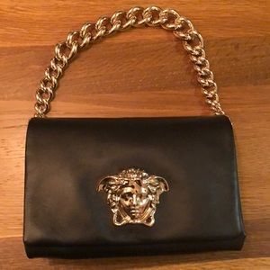 VERSACE Black Palazzo Bag w/ Gold Medusa & Chain
